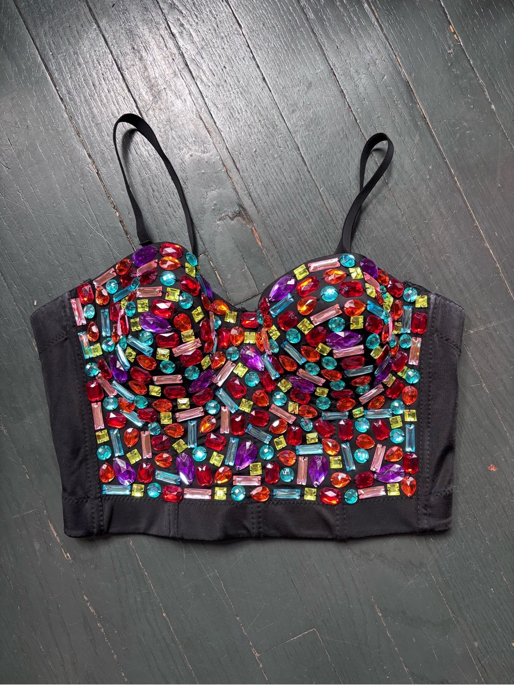 Black Jeweled Bustier Crop Top